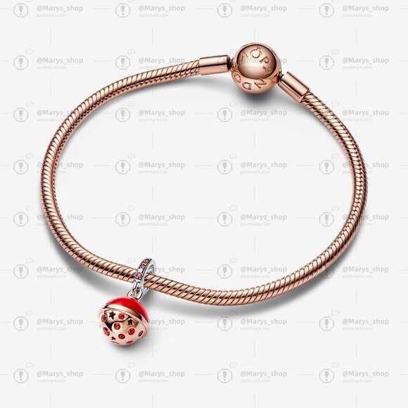 Pandora Two-tone Planet Mars Murano & Sparkling Dangle Charm - Picture 3 of 5